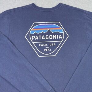 Patagonia Navy‎ Fitz Roy Hex Responsibili-Tee Long Sleeve Graphic Men's Size M